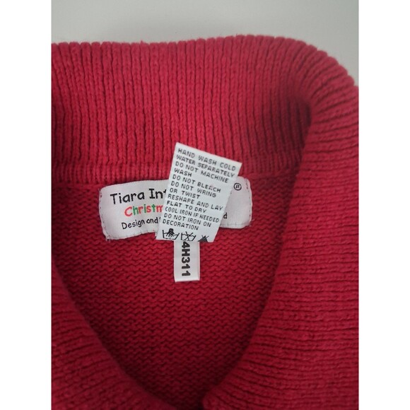 Vtg Womens Large Cardigan Sweater Embroidered Beads Santa Snowman Reindeer Tiara - Picture 8 of 11